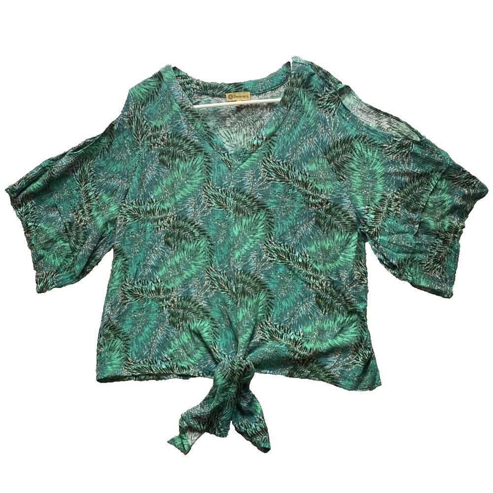 Democracy Shirt‎ Womens Large Cold Shoulder Front Tie V-Neck Rayon Ladies